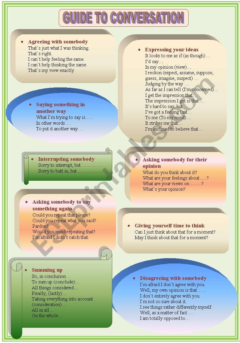 Guide to conversation, useful vocabulary