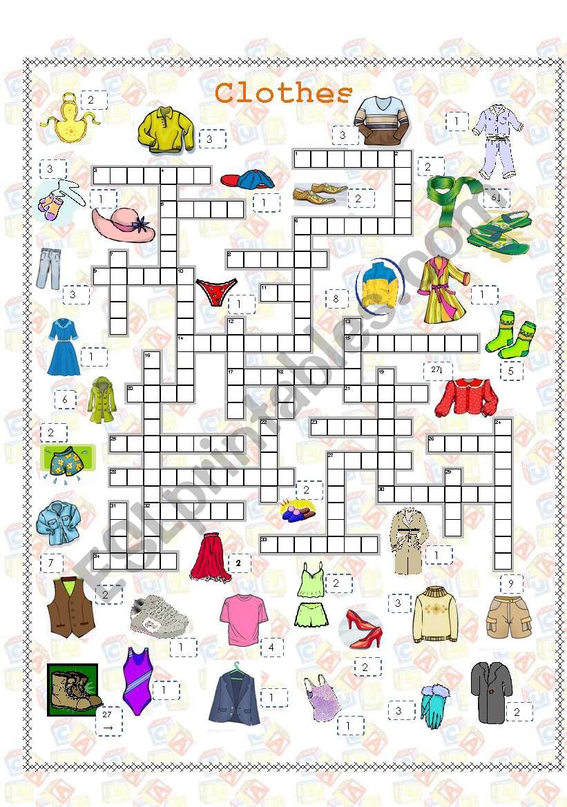 Clothes crossword worksheet