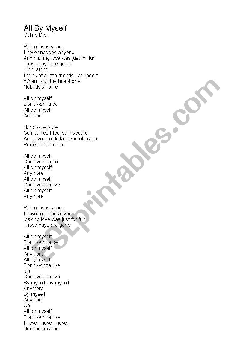 all by myself worksheet