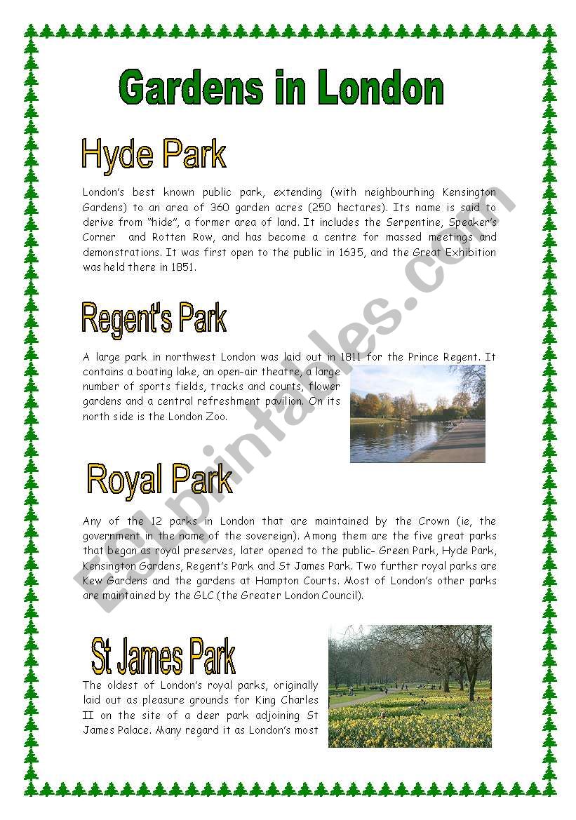 Gardens in London (17.02.09) worksheet