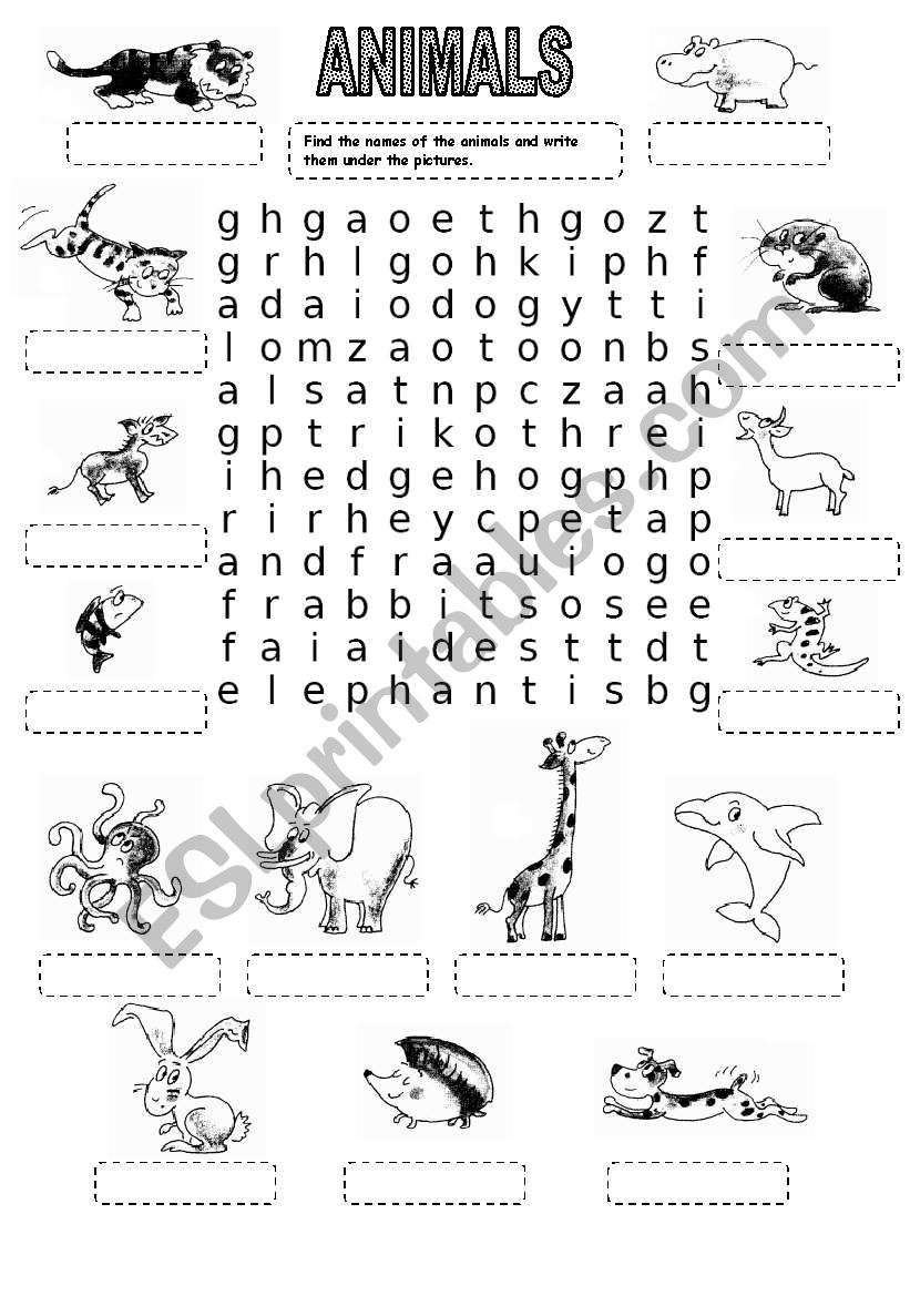 ANIMALS WORDSEARCH (2) worksheet