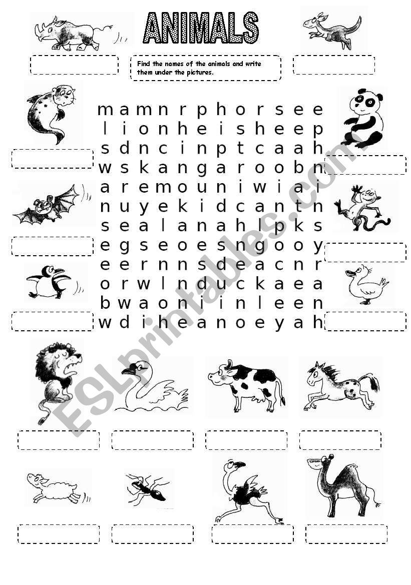 ANIMALS WORDSEARCH (3) worksheet