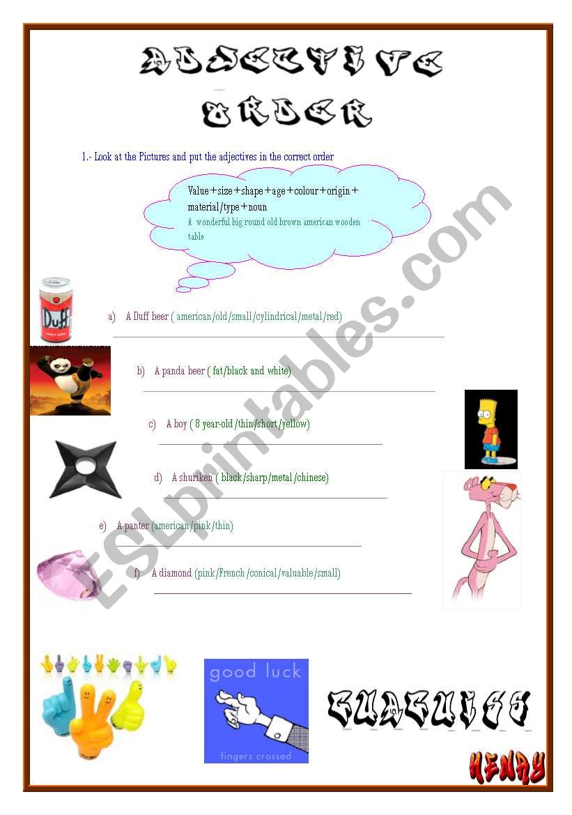 Adjective order worksheet