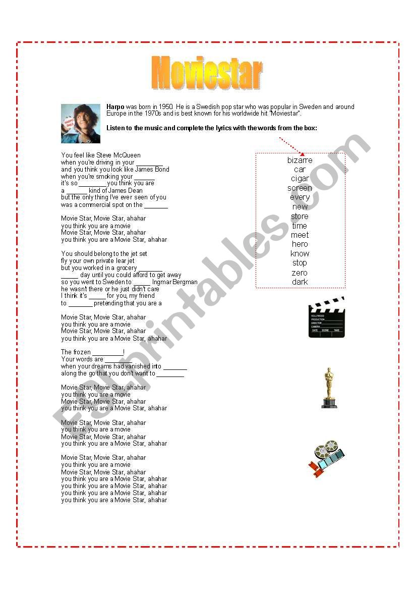 Moviestar by Harpo worksheet