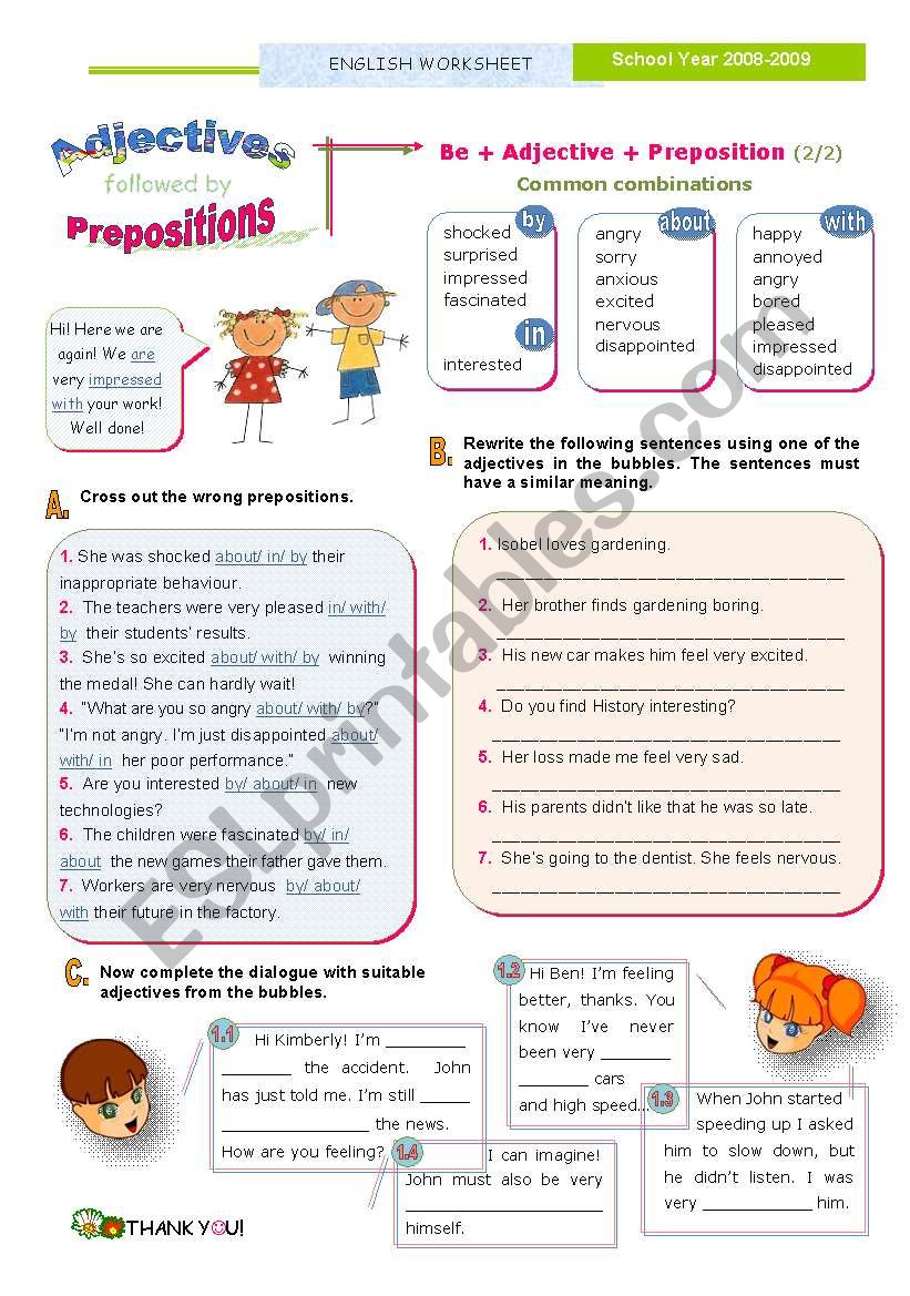 Adjectives followed by prepositions  (2)  - Common combinations with 