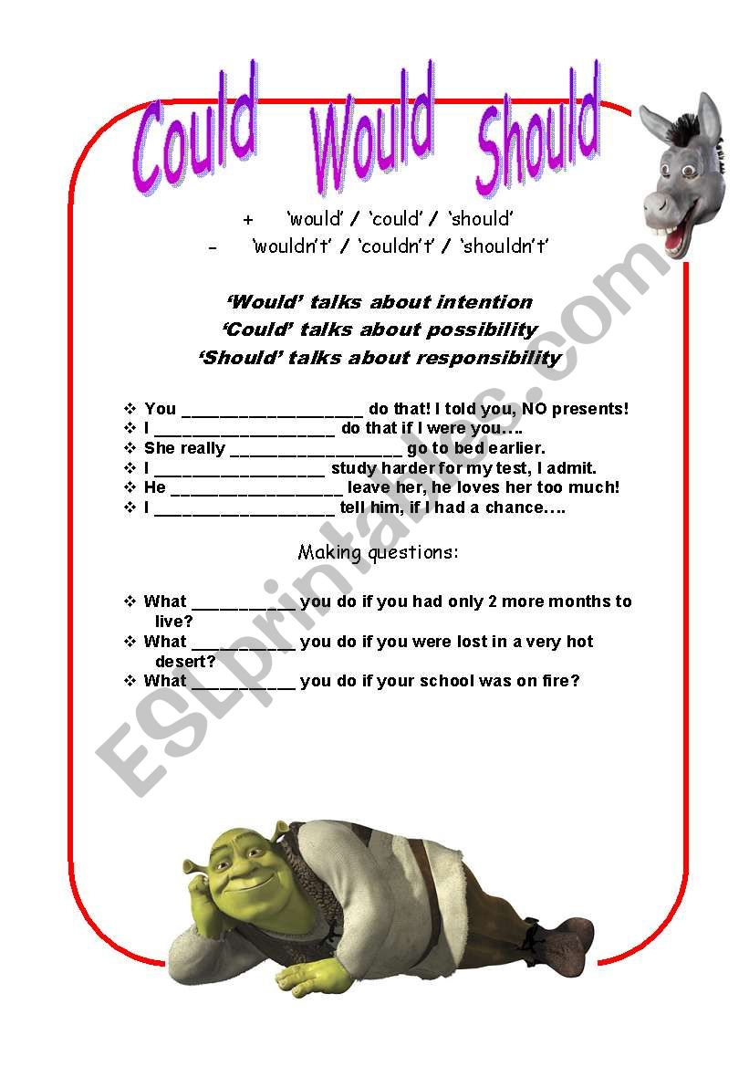 could - would - should worksheet