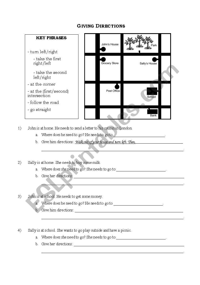 Giving Directions worksheet