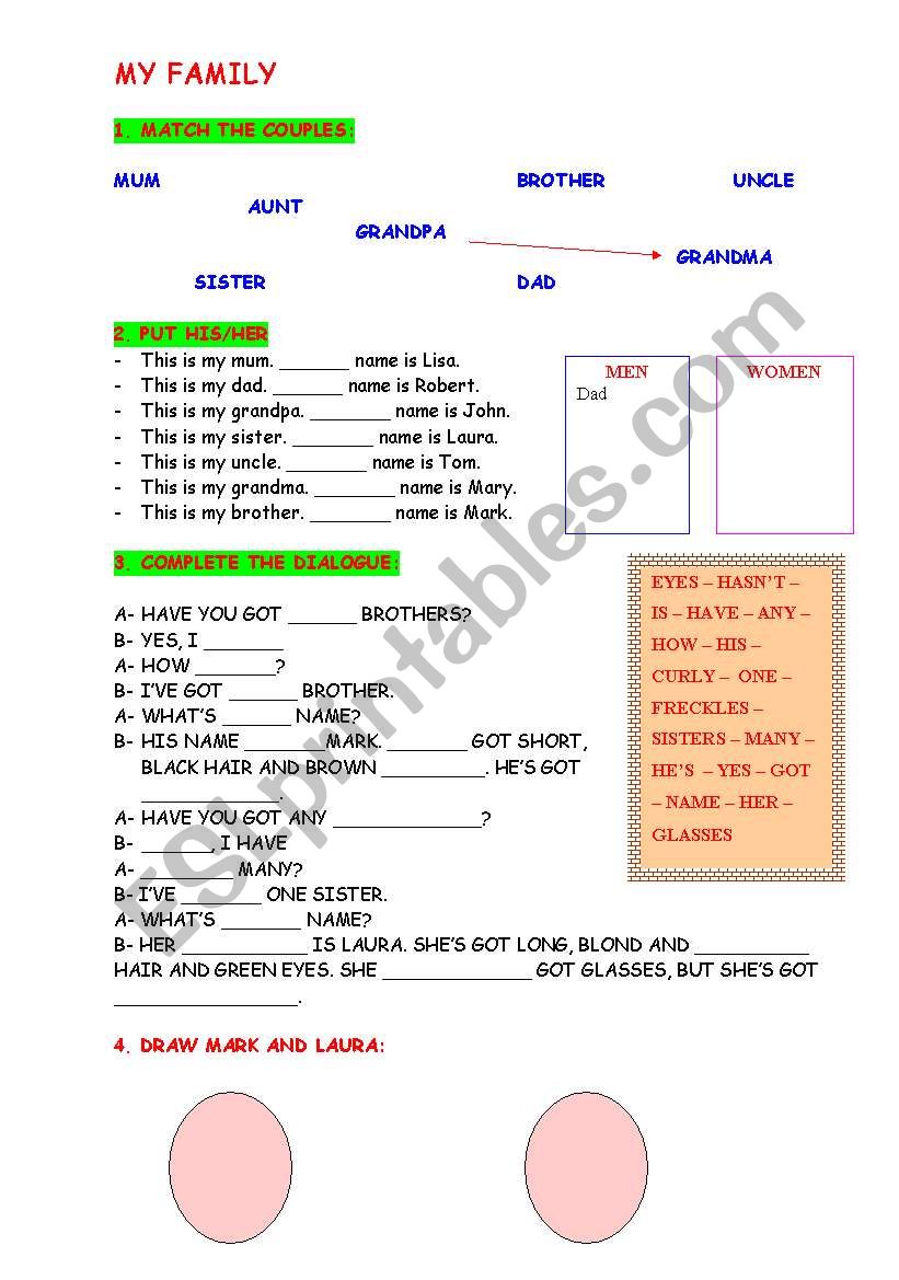 family vocabulary, his/her, questions and answers