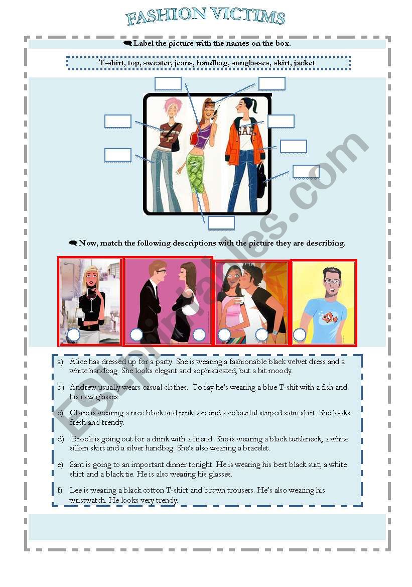 fashion victims worksheet