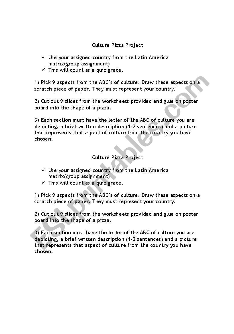 culture pizza project worksheet