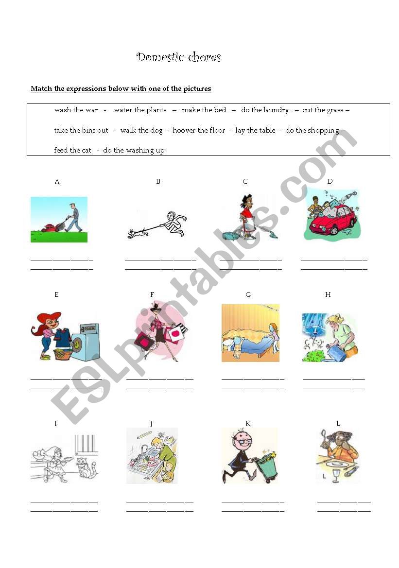 Domestic chores worksheet