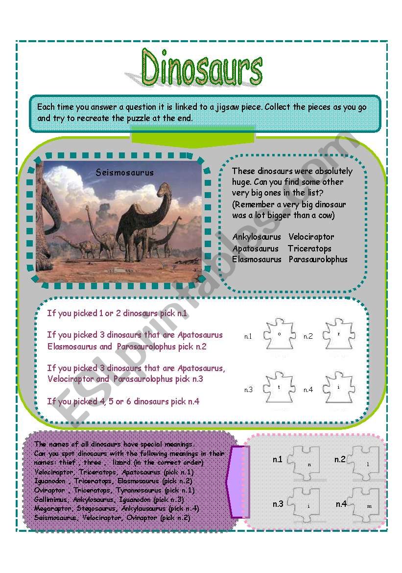 DINOSAURS PART 3 (3 pages) worksheet
