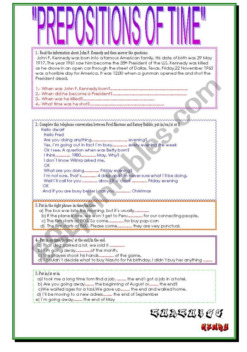 Prepositions of time worksheet