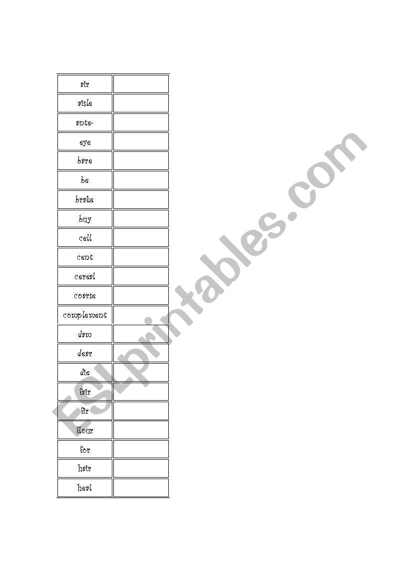 homophones worksheet
