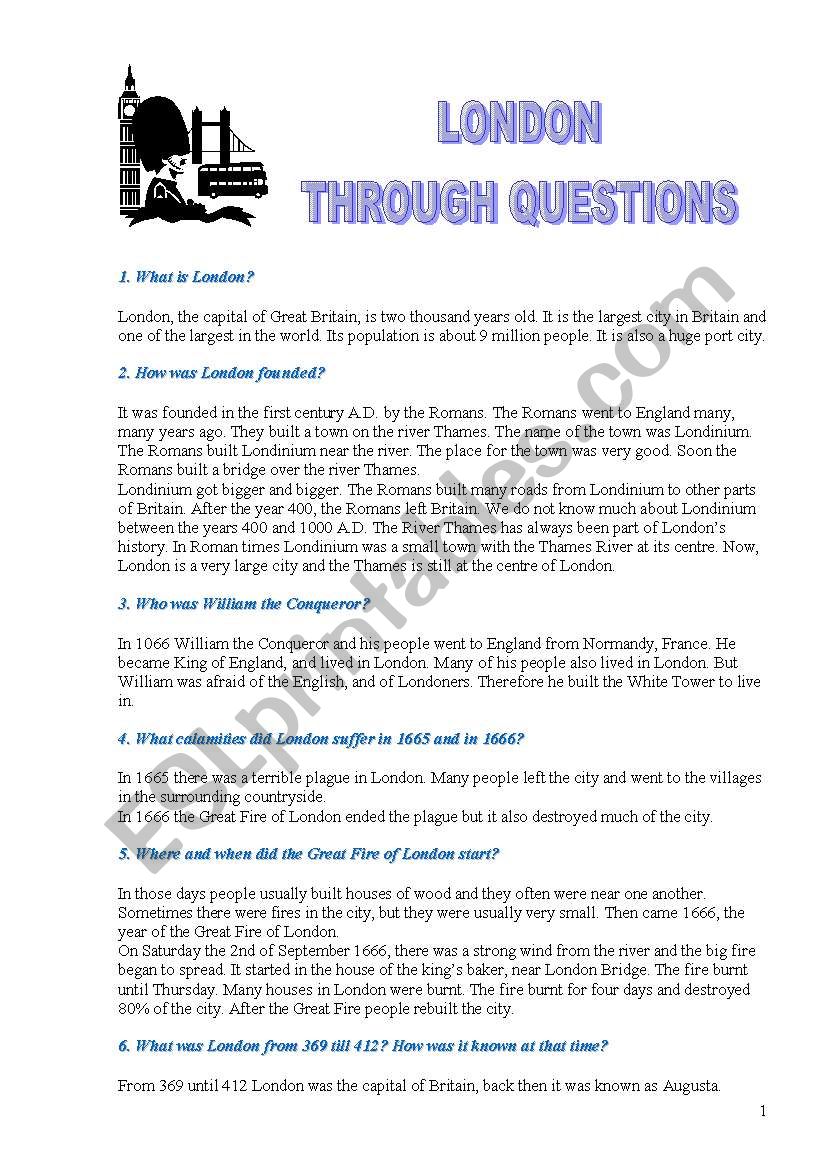 London through questions worksheet