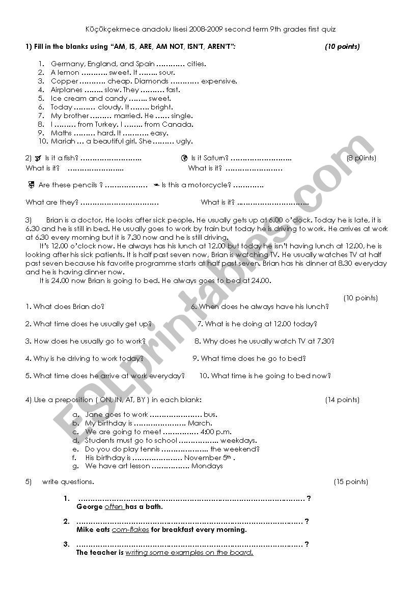 quiz for elementary students worksheet