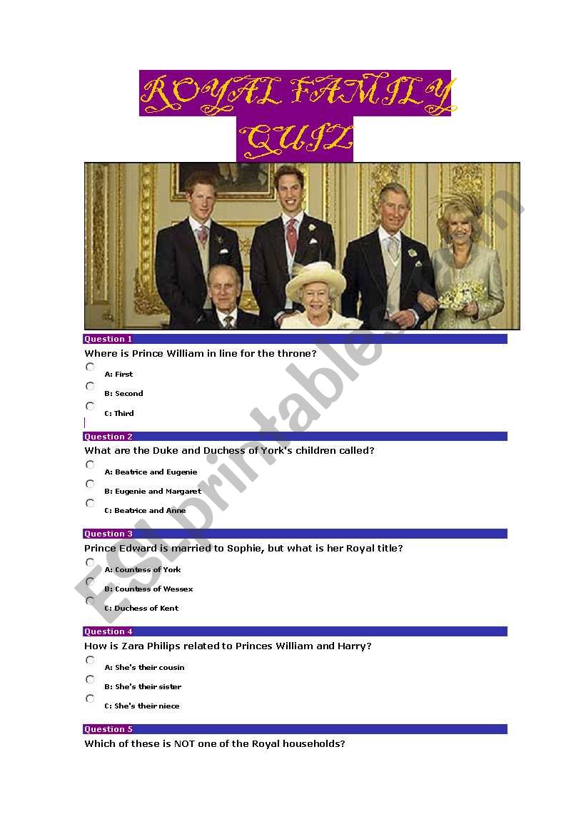 Royal Family Quiz worksheet