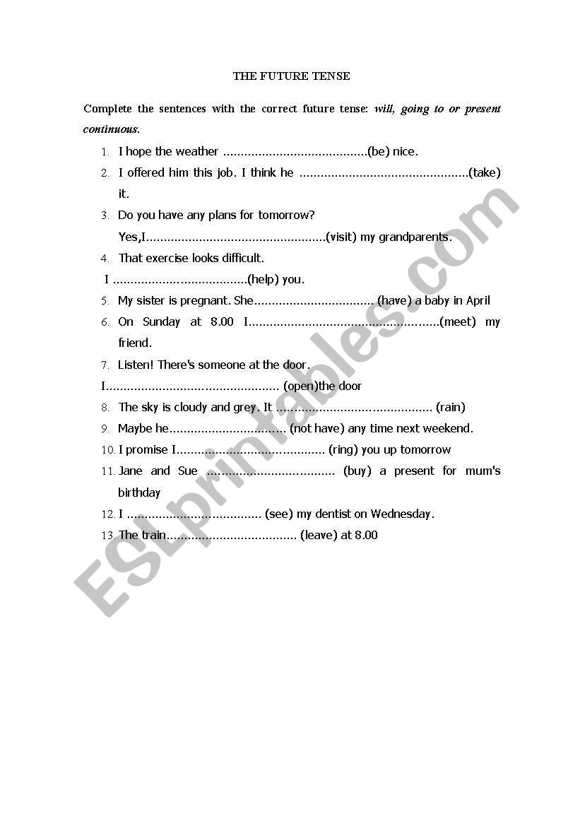 The future worksheet