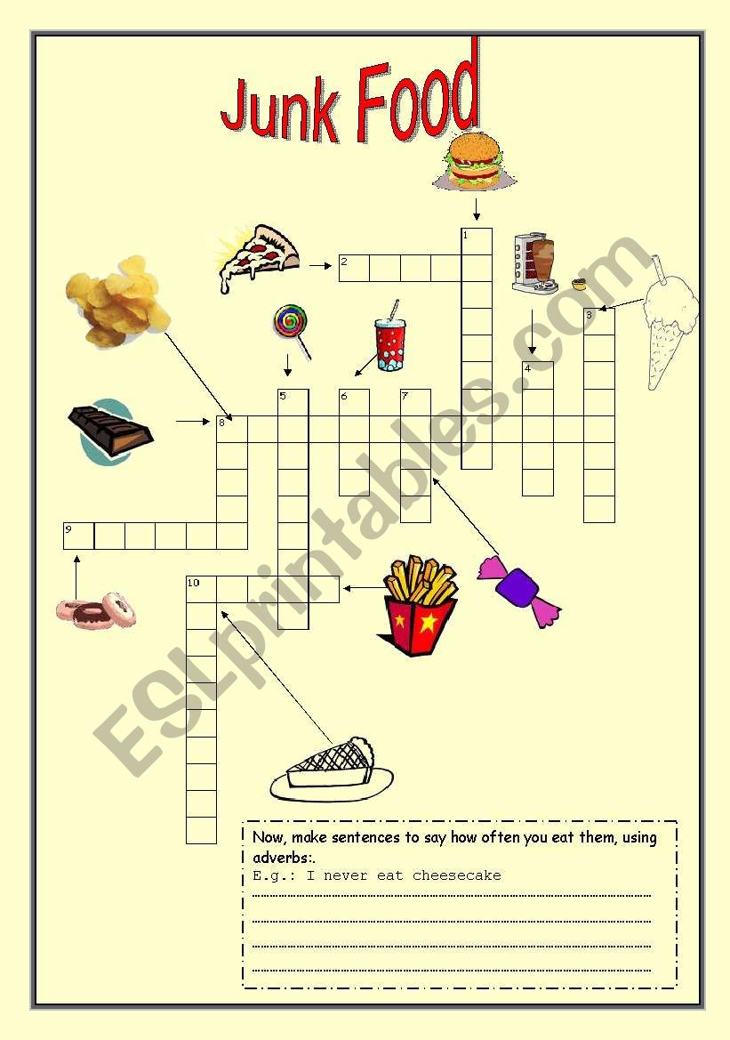 Junk Food crossword worksheet