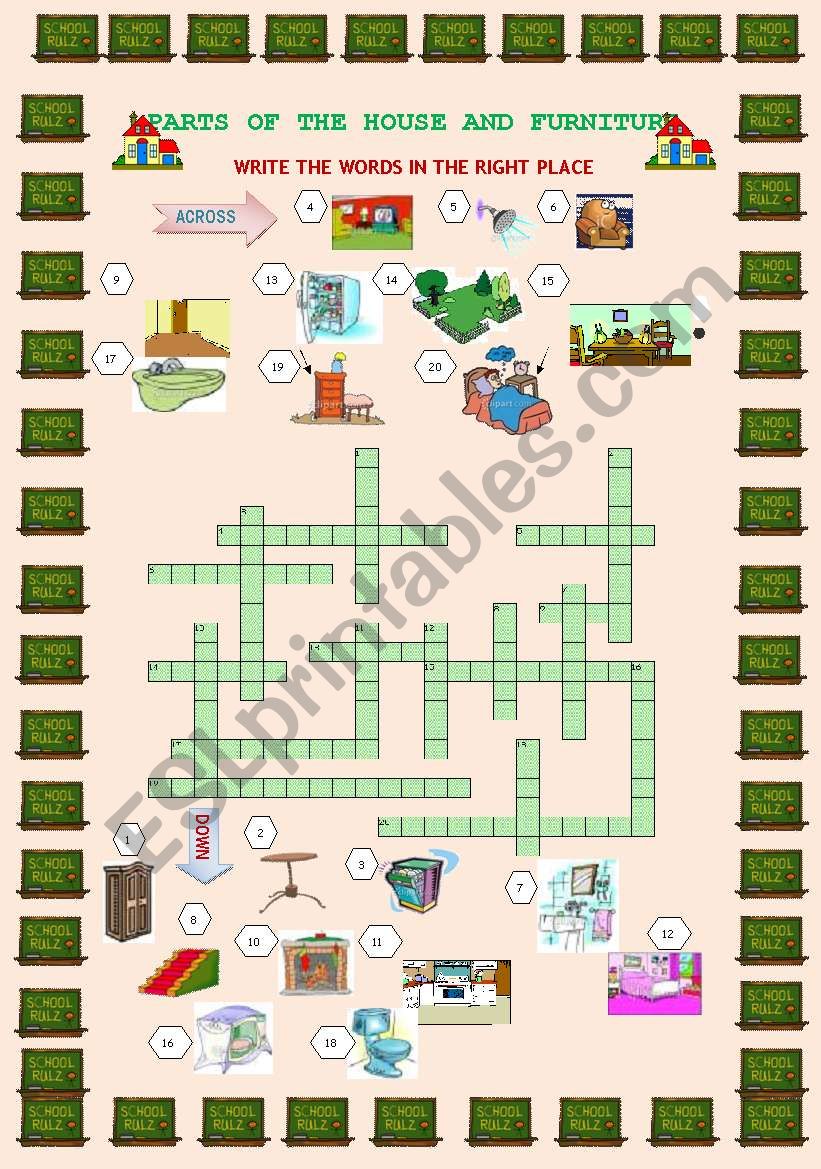 PARTS OF THE HOUSE AND FURNITURE CROSSWORD