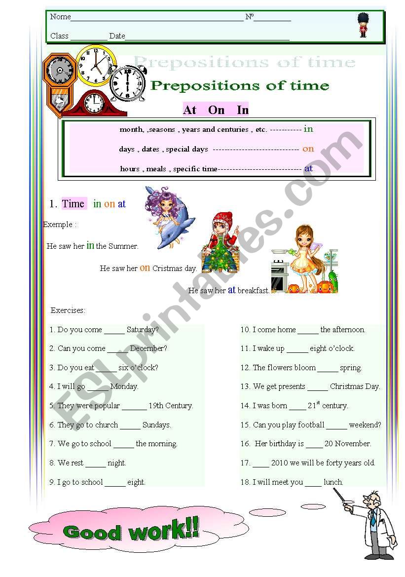 Prepositions of time worksheet