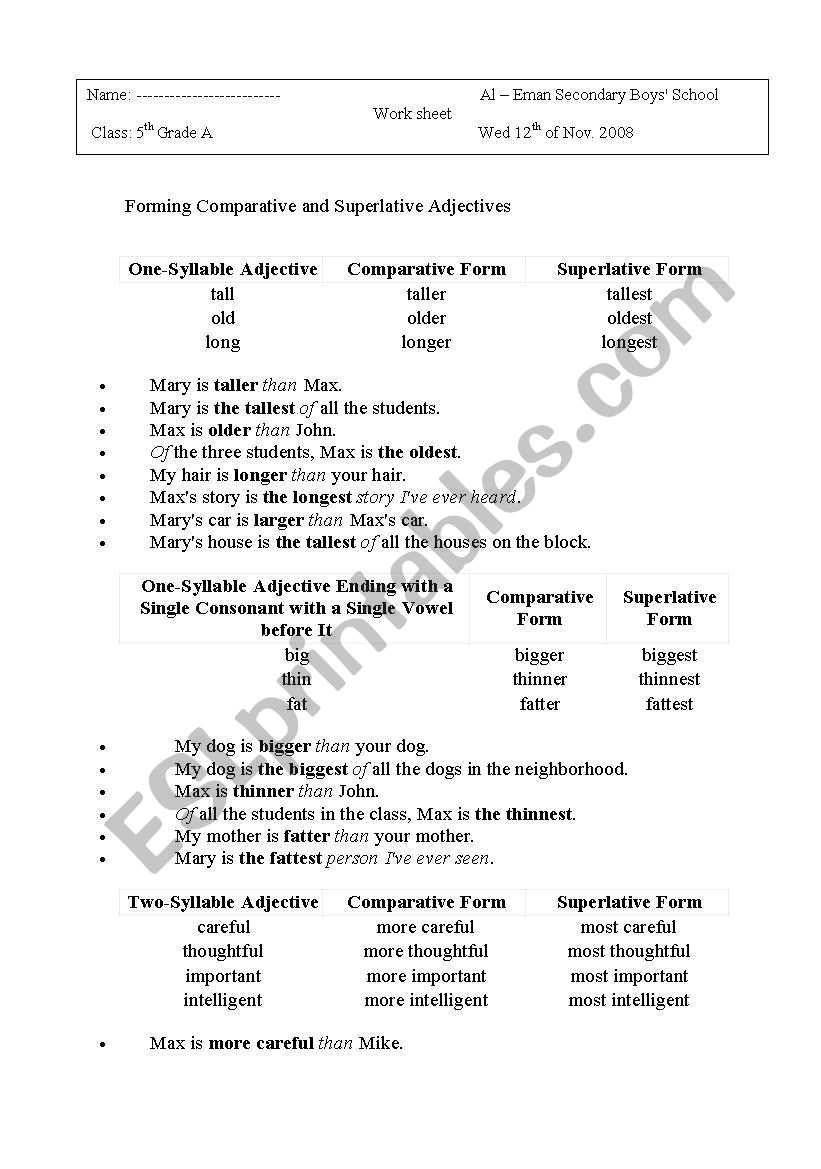 Comparative and Superlative Adjectives 