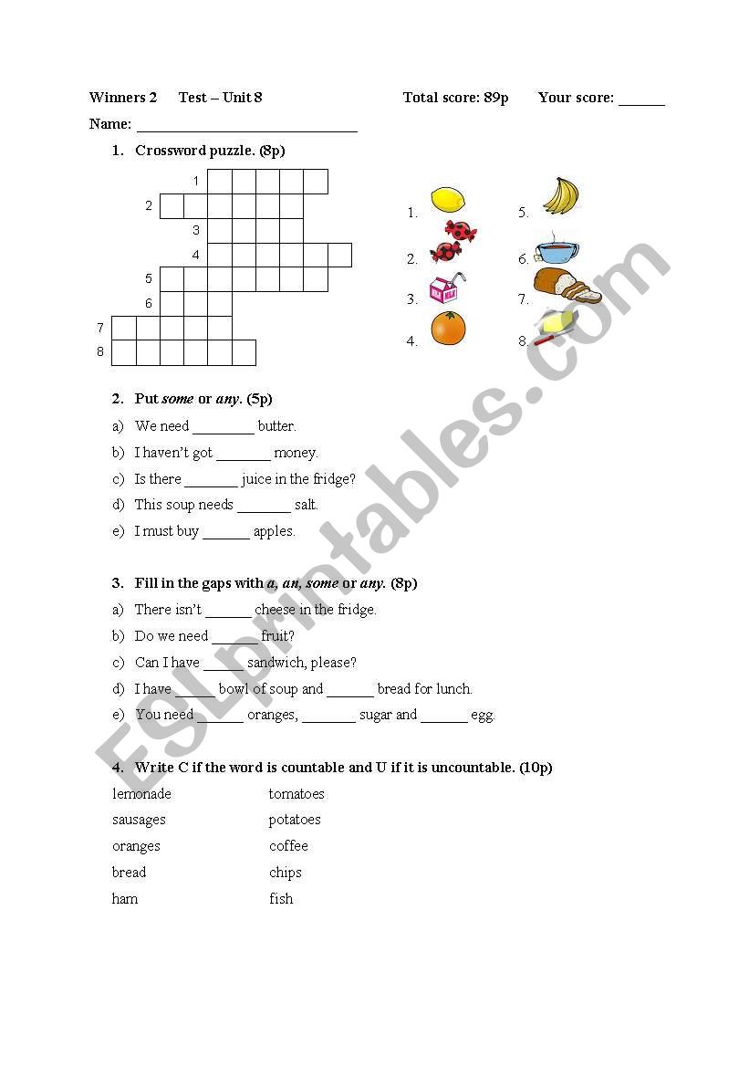 countable and uncountable, food, there is/are, test winners