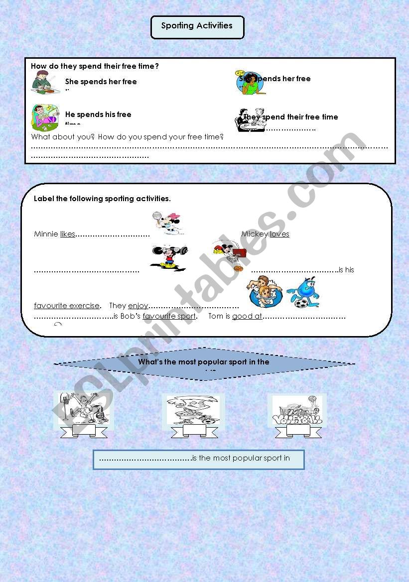 sporting activities worksheet