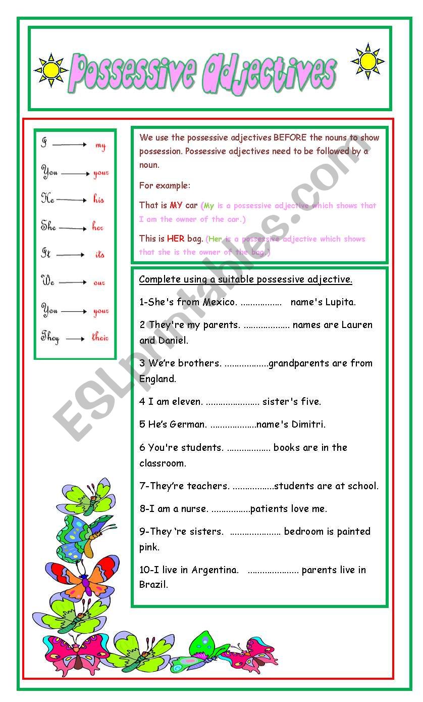 Possessive adjectives worksheet