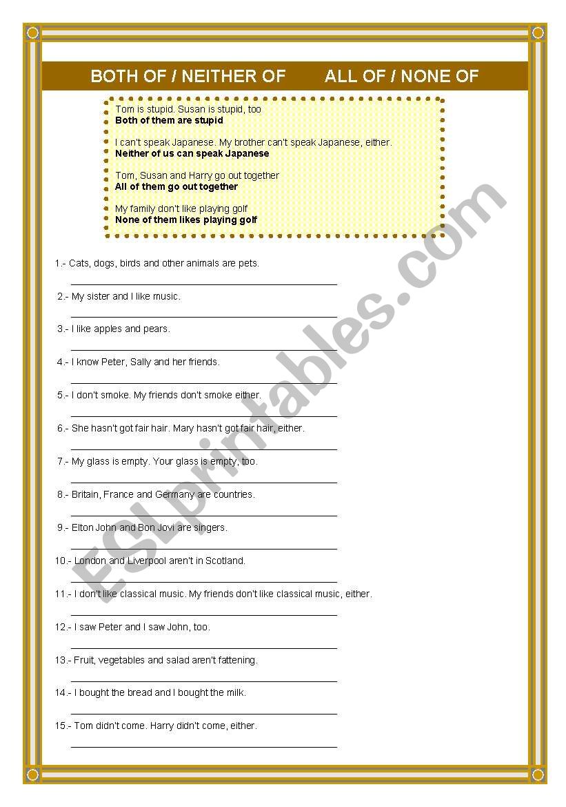 ALL/NONE     BOTH/NEITHER worksheet