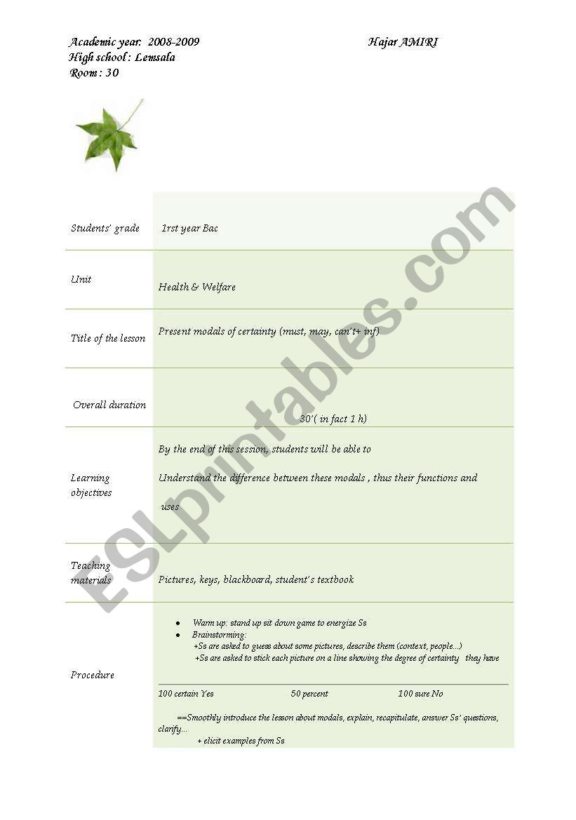 Lesson plan modals of certainty