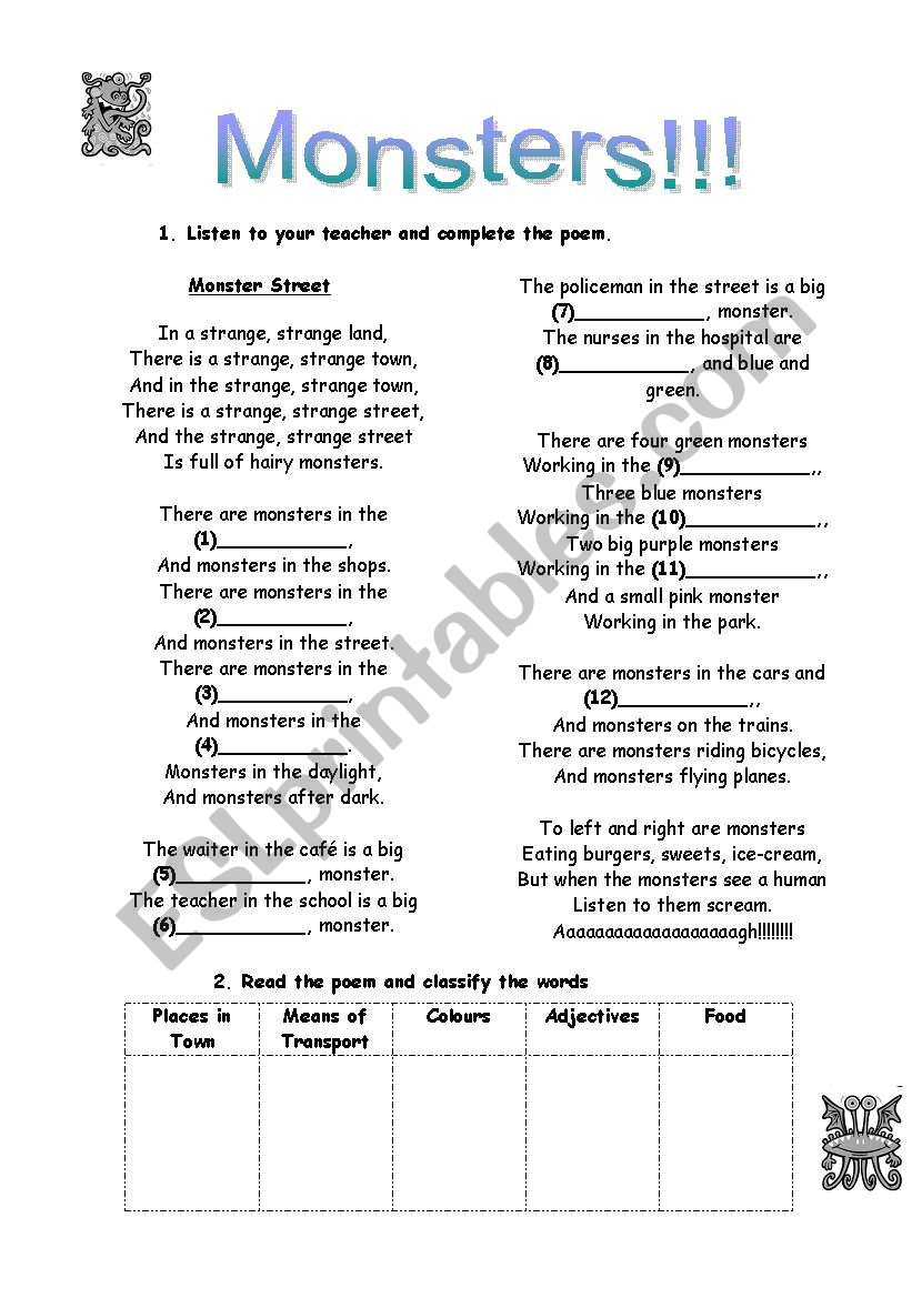 poem worksheet