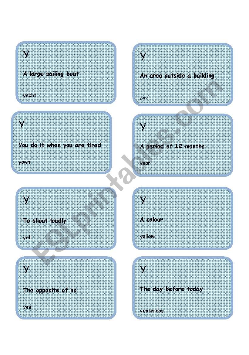 Alphabet game -Letter Y worksheet