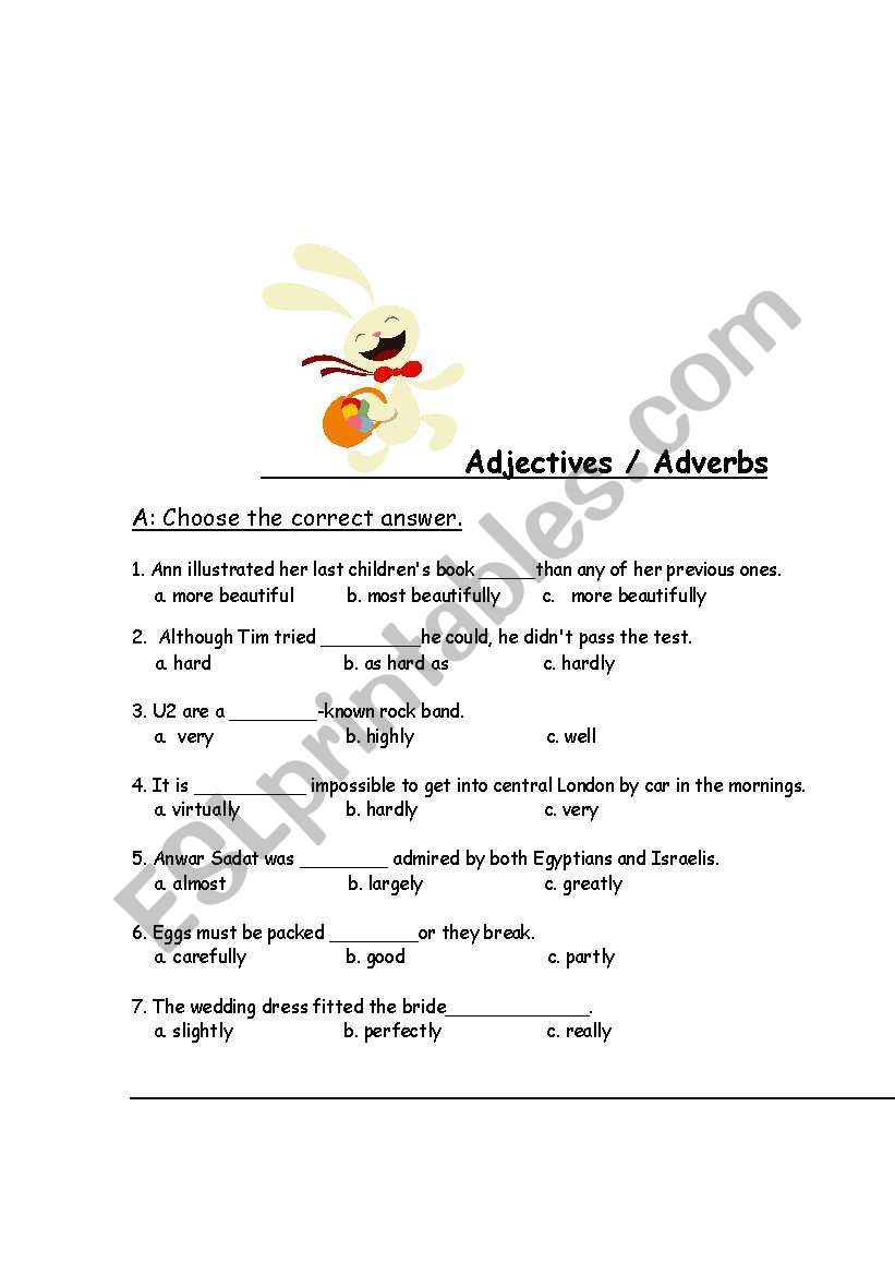 Adjectives/Adverbs worksheet
