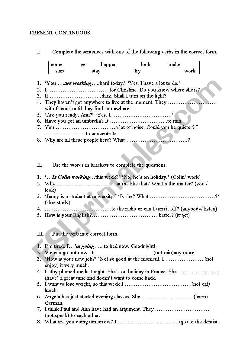 Present Continuous worksheet