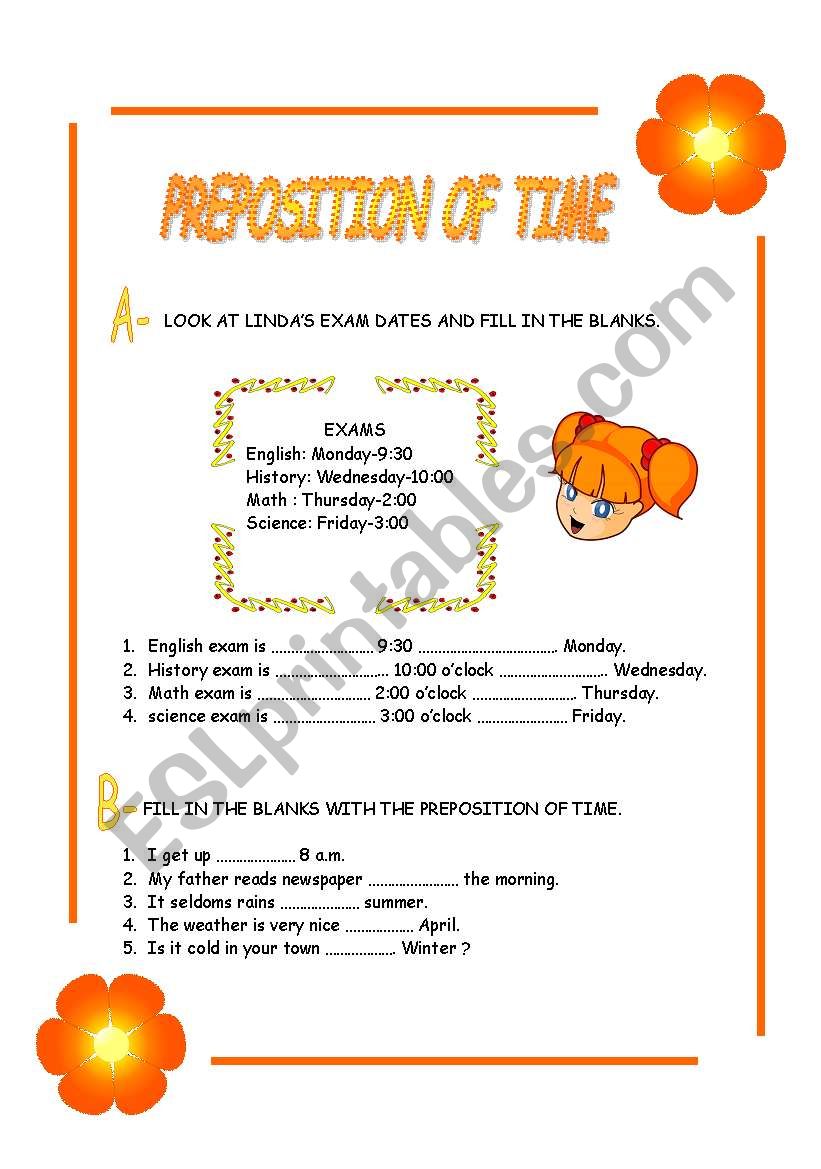 preposition of time worksheet