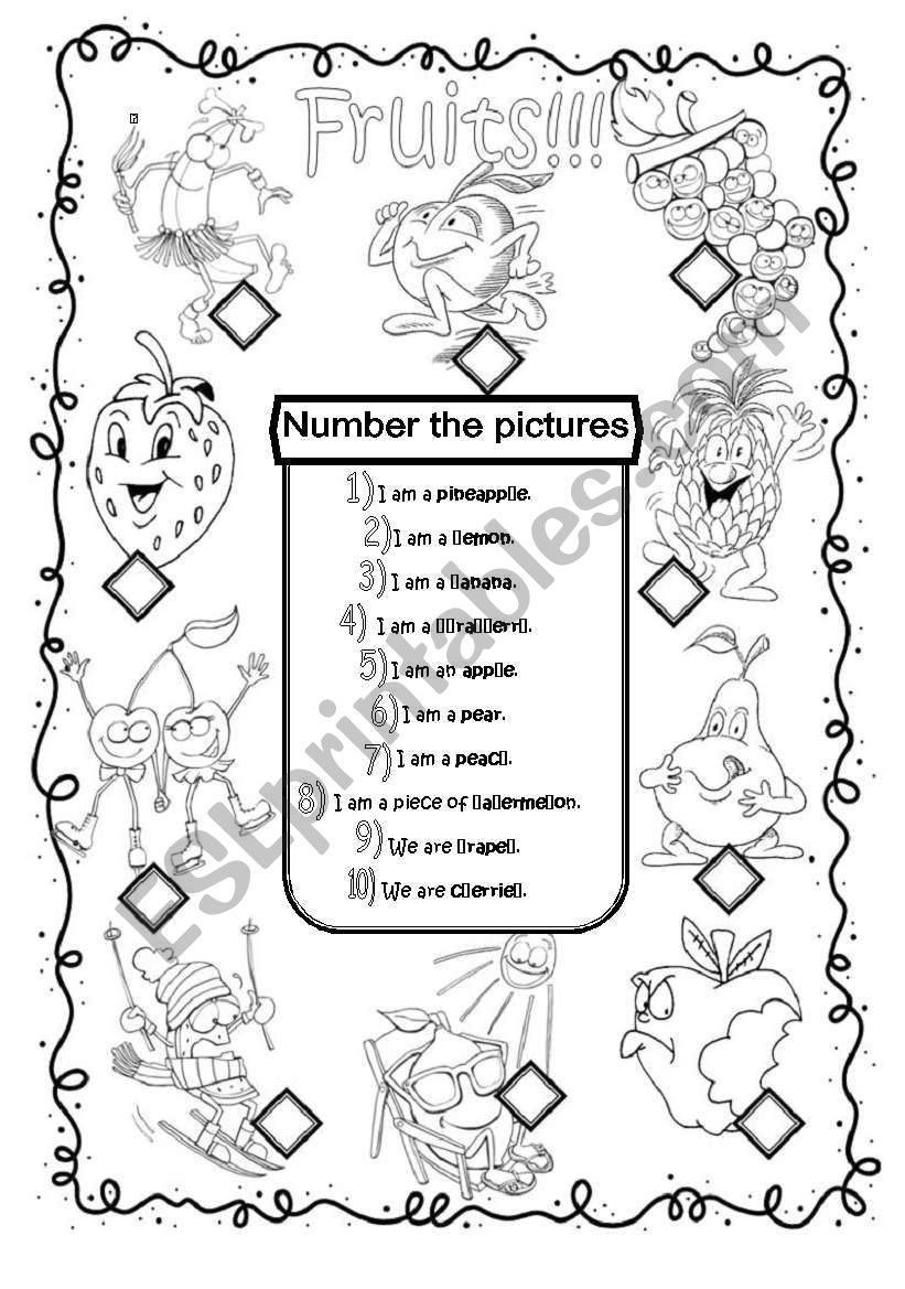 Fruits - matching worksheet