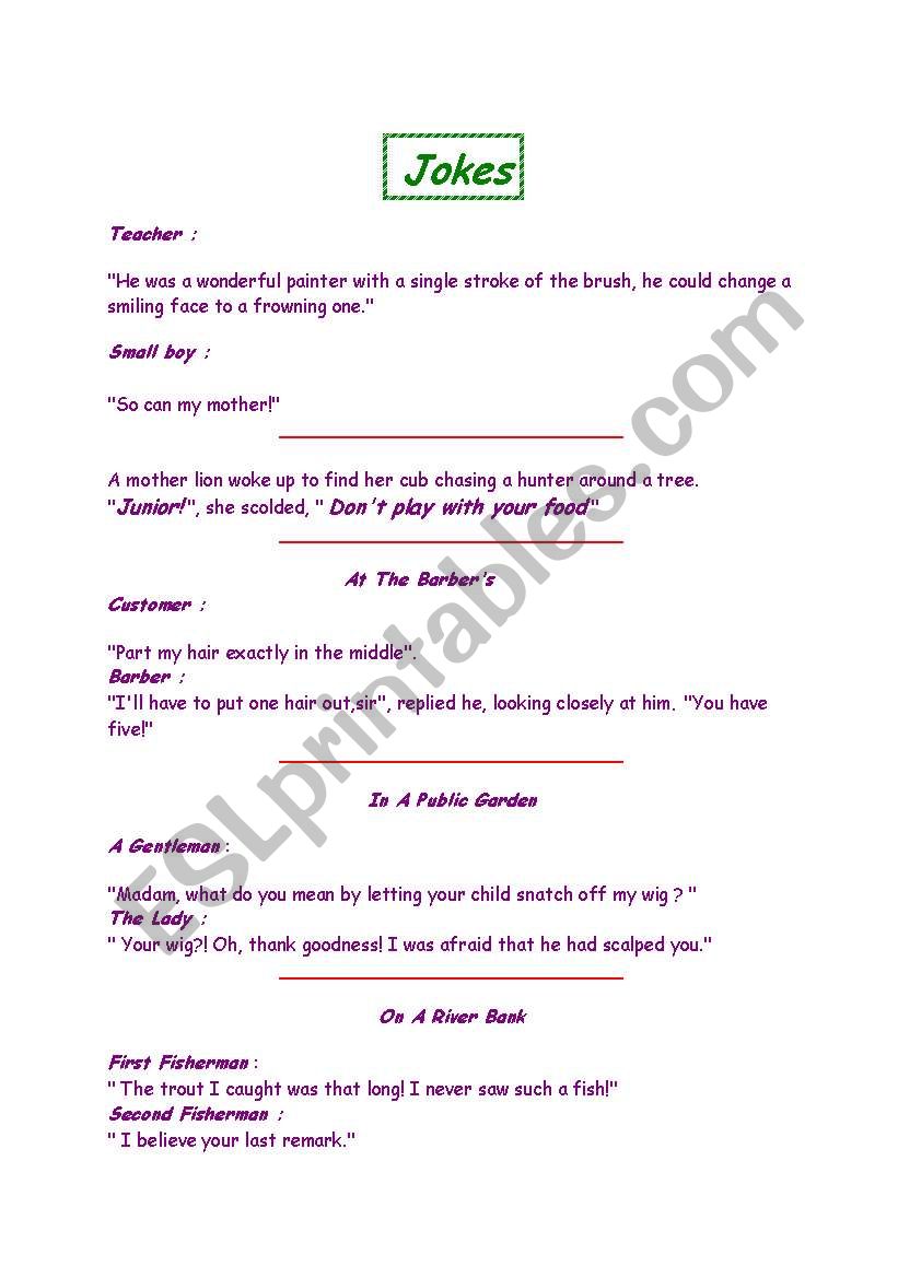 jokes worksheet