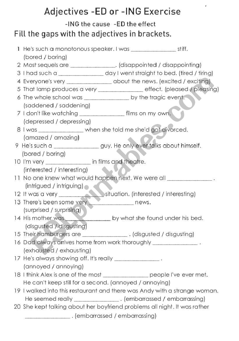 adjectives -ed and -ing worksheet