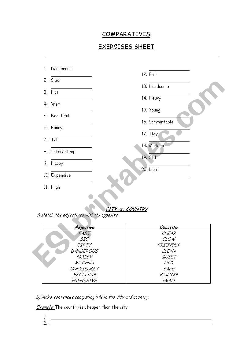 Comparatives worksheet