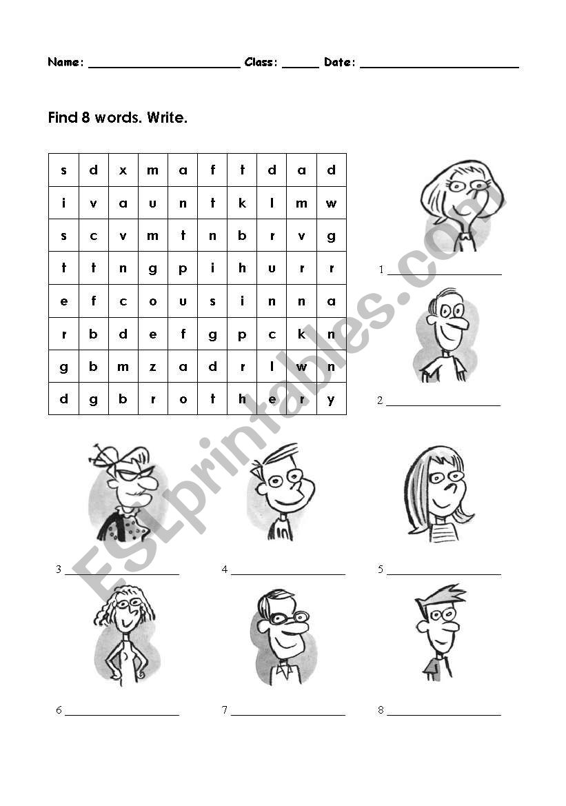 Family wordsearch worksheet