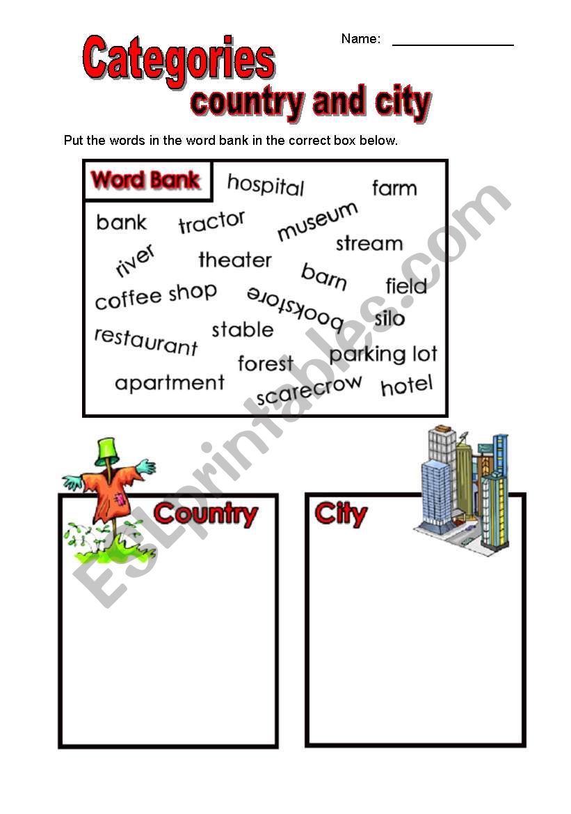 country and city worksheet