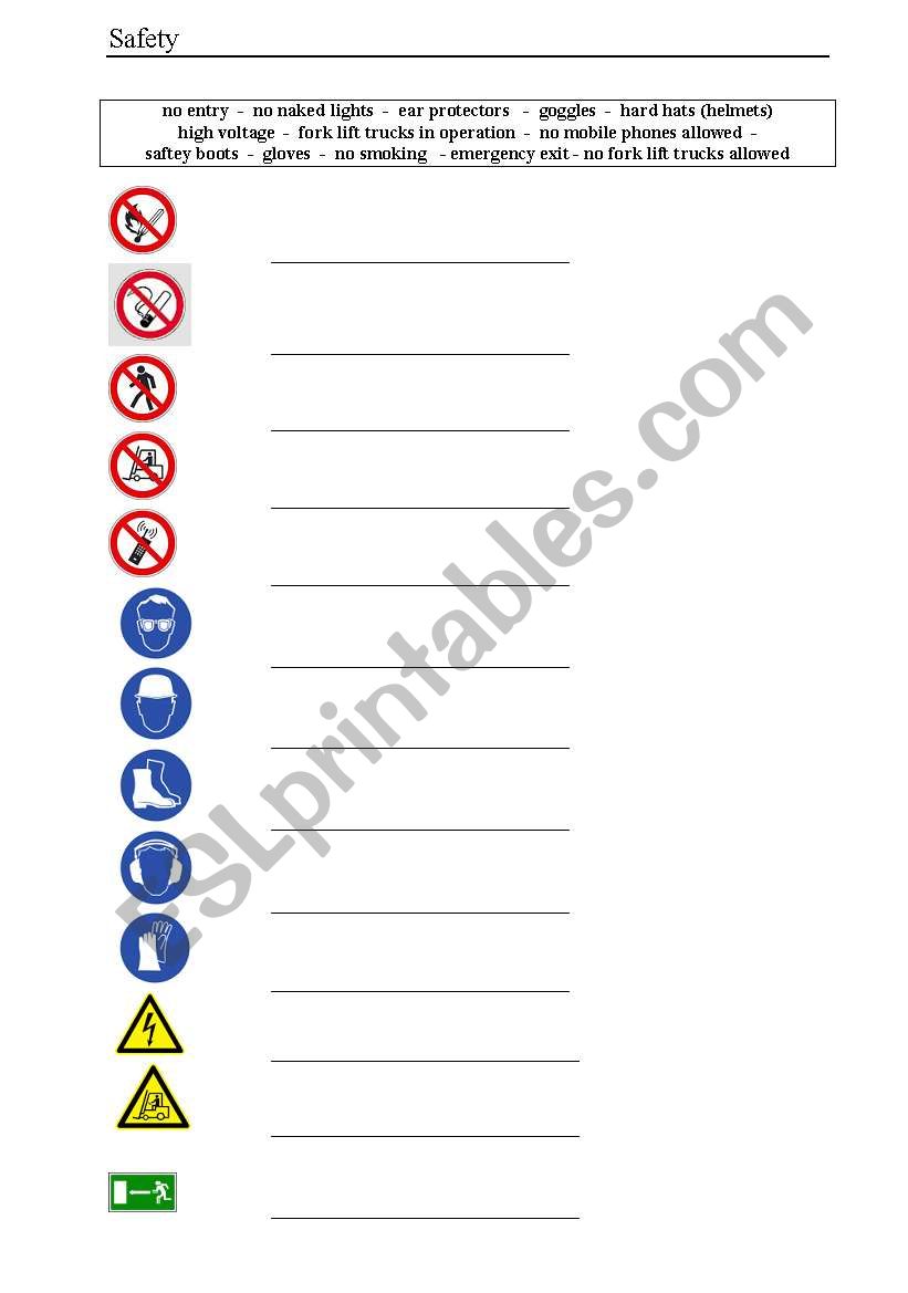 Safety Signs worksheet