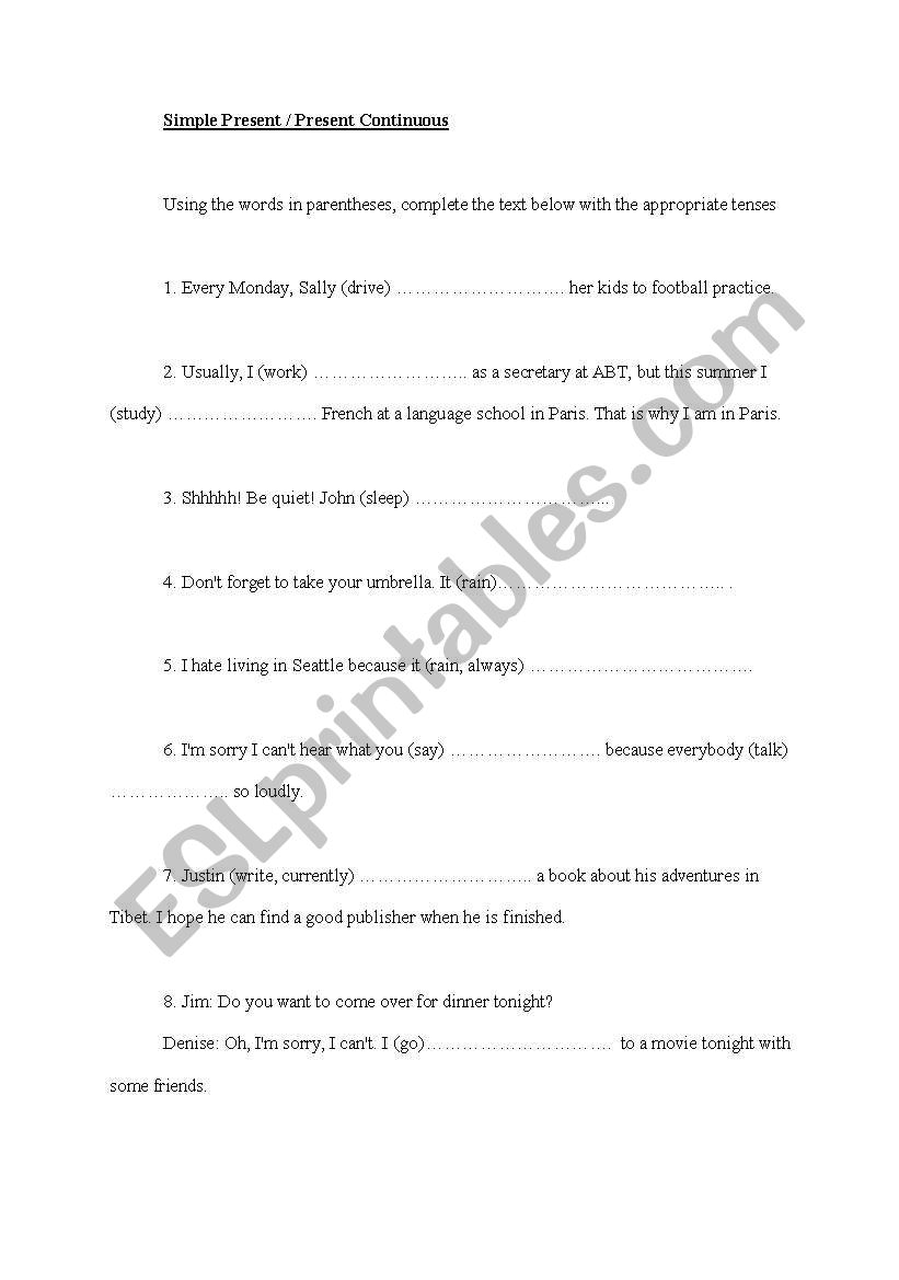 simple present worksheet