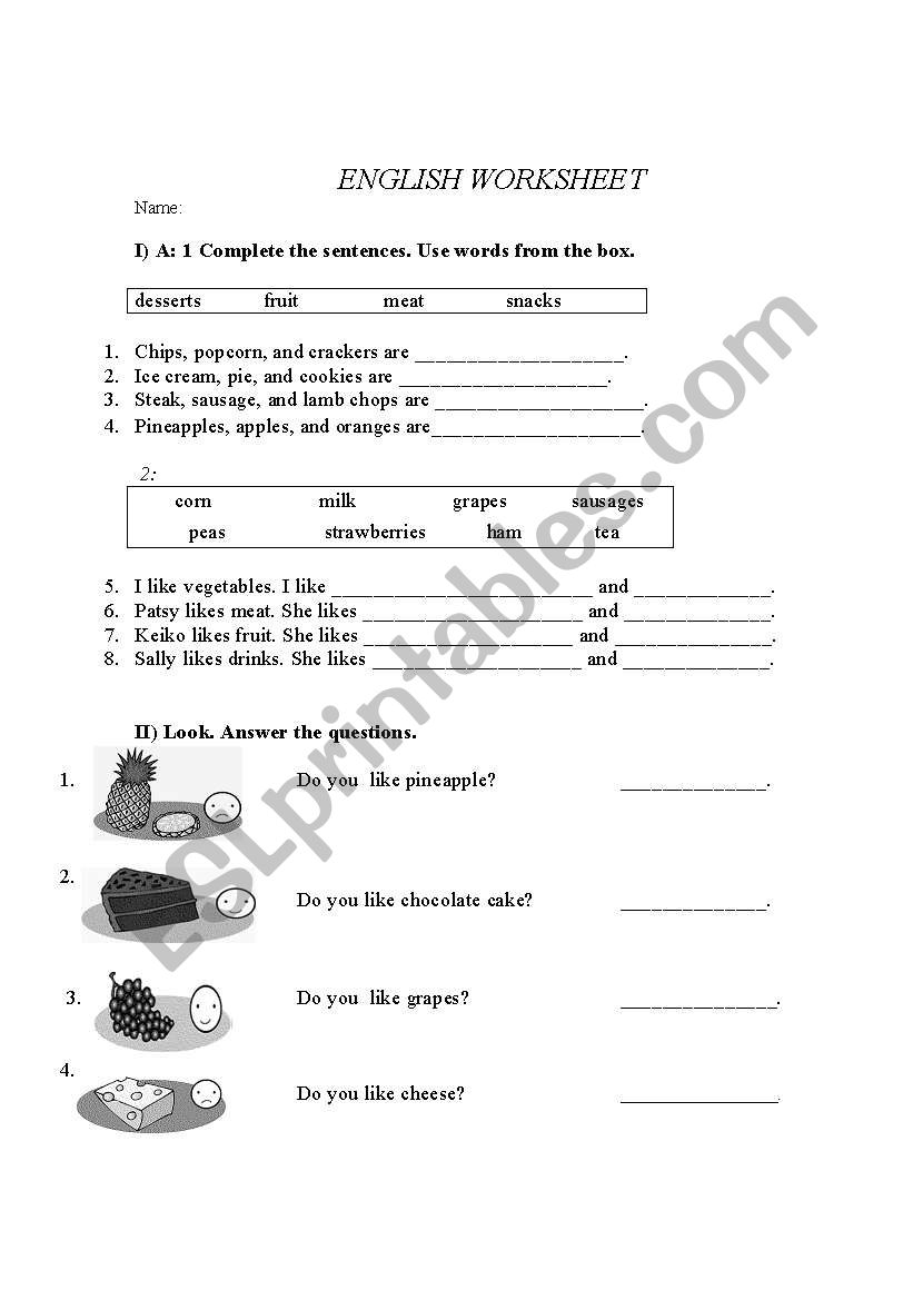 FOOD worksheet