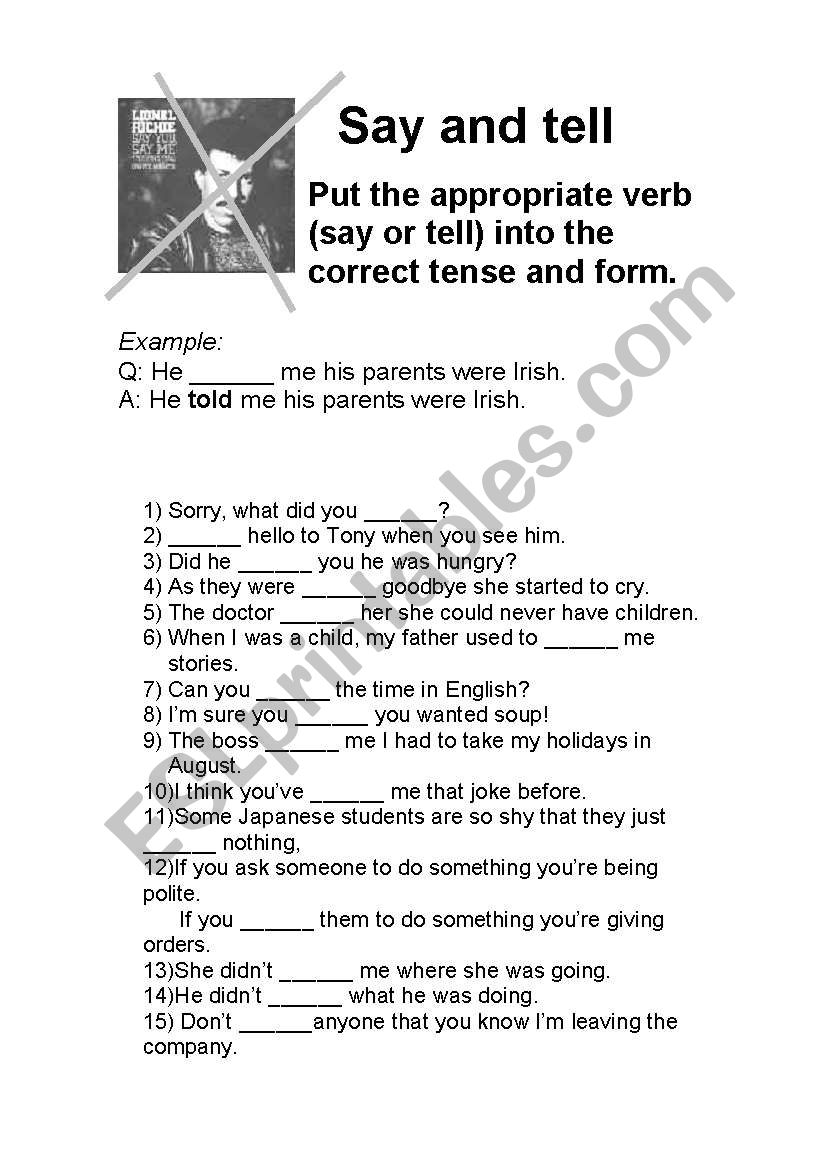 Say and Tell worksheet