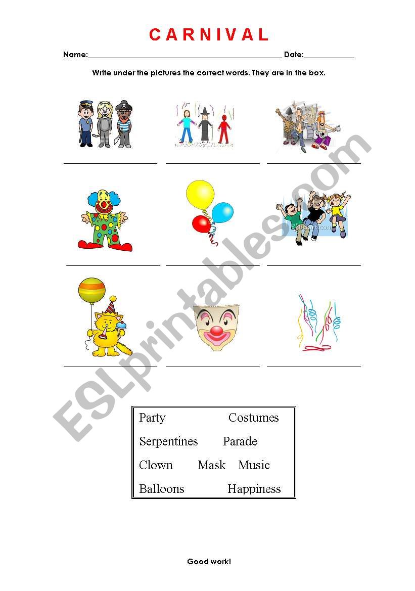 Carnival worksheet