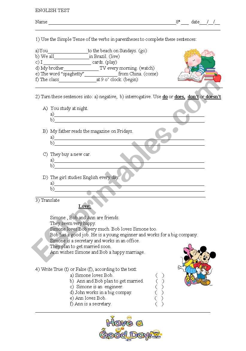 TEST worksheet