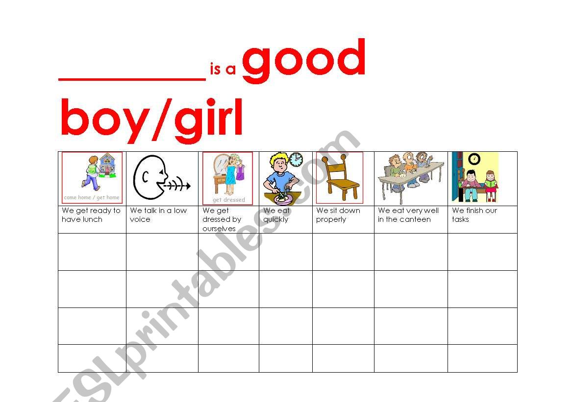 Reinforcing good attitudes worksheet