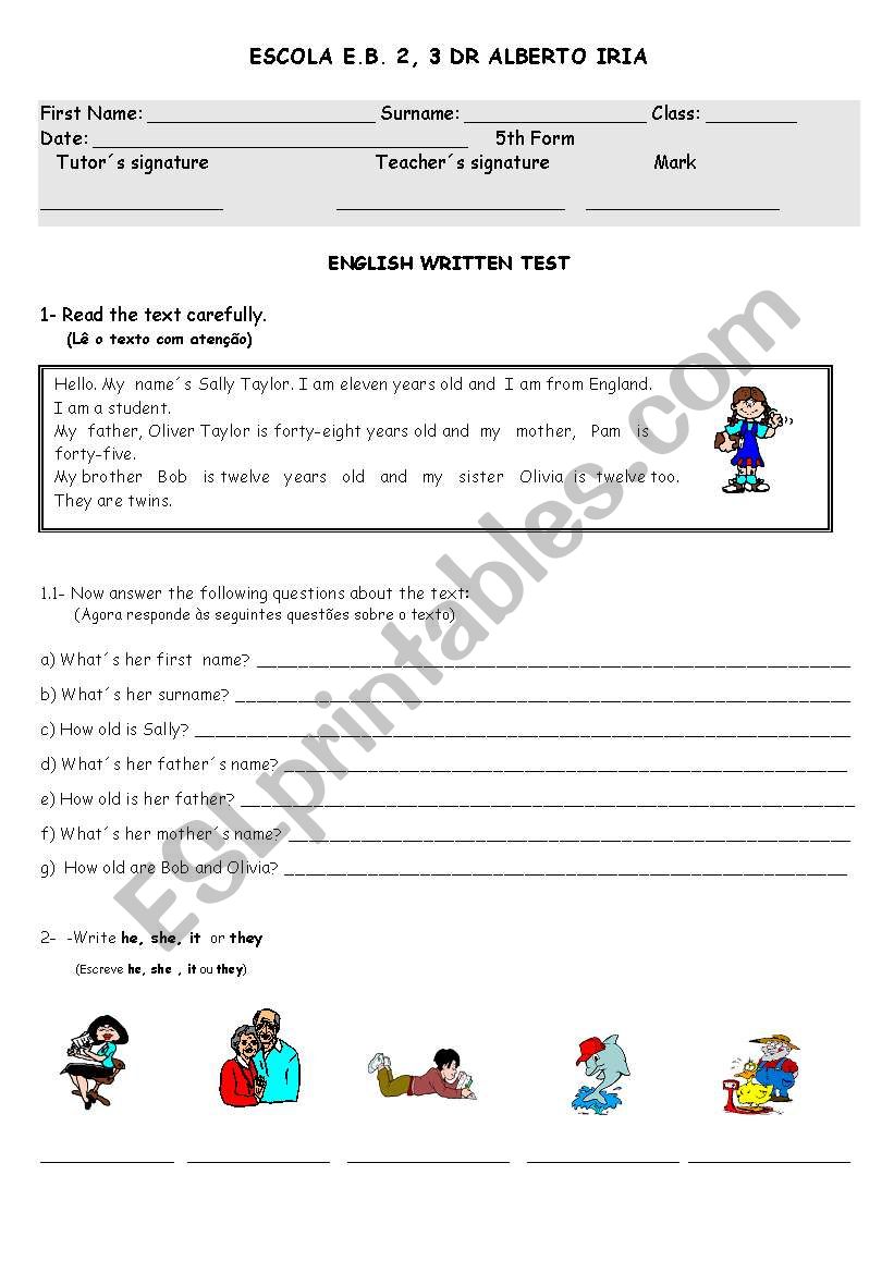 Written test worksheet